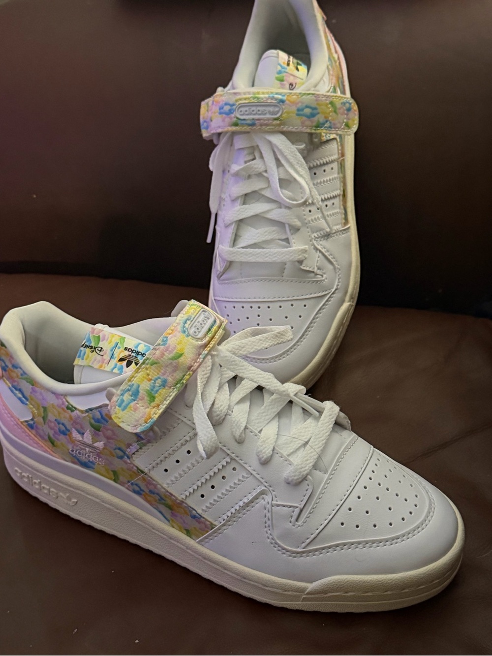 adidas White Disney, Bambi Sneakers with Pastel Floral Accents, New!, Sz 7.5